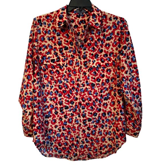 Colorful Madison Curvy 1X Button-Up Blouse In Vibrant Leopard Print top blouse - Picture 7 of 12